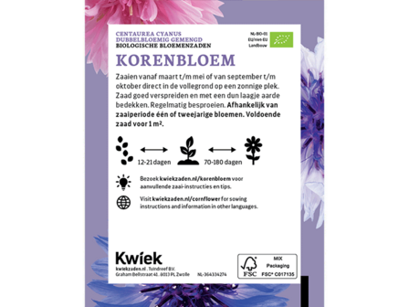 Biologische Korenbloem zaden -  KWIEK Uitdeel zakjes