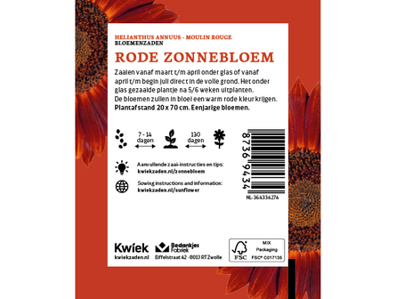 Rode zonnebloem zaden -  Kwiek Uitdeel zakjes (op = op)