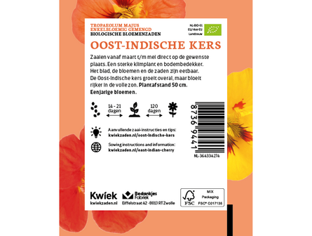 Biologische Oost-Indische kers zaden -  Kwiek Uitdeel zakjes (op = op)