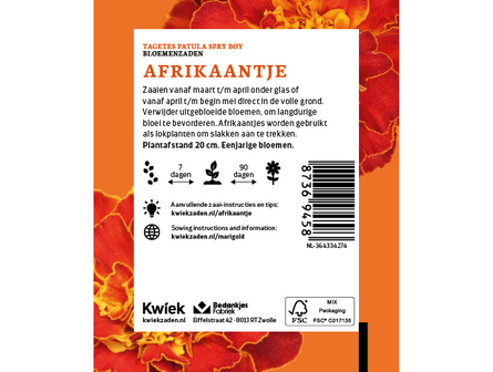 Afrikaantje zaden -  Kwiek Uitdeel zakjes (op = op, THT 7-2026)