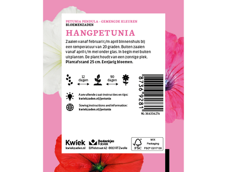 Hangpetunia - Kwiek Uitdeel zakjes ((op = op, THT 7-2026)