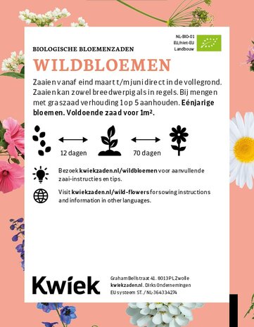Biologische Wildbloemenmengsel zaden -  KWIEK Uitdeel zakjes