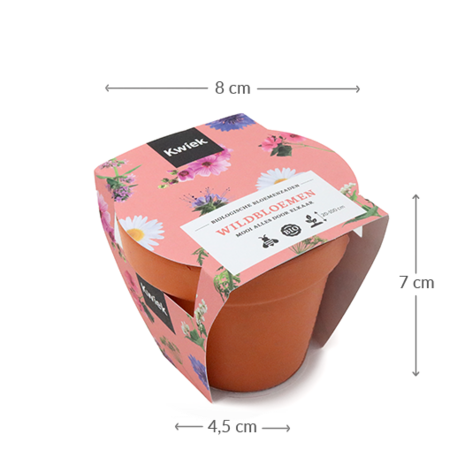 Biologische wildbloemen zaden in terracotta potje - Kwiek PootPotje