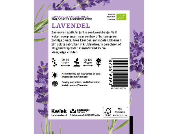 Biologische lavendel zaden -  Kwiek Uitdeel zakjes