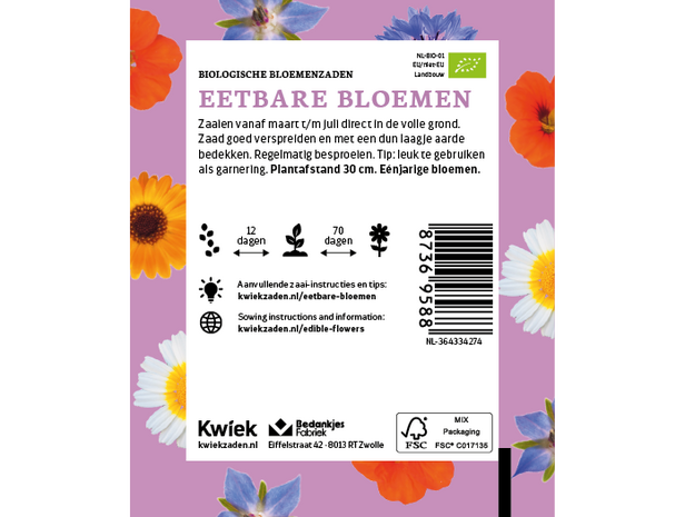 Biologische Eetbare bloemen zaden - Kwiek Uitdeel zakjes
