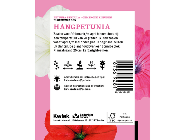 Hangpetunia - Kwiek Uitdeel zakjes ((op = op, THT 7-2026)