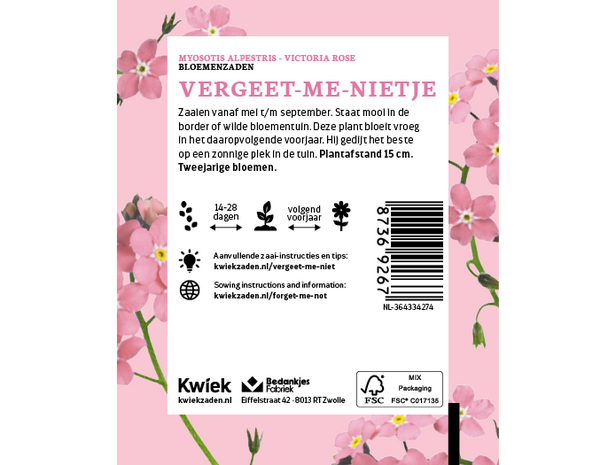 Vergeet-me-niet (roze) zaden -  Kwiek Uitdeel zakjes (THT 7-2026)