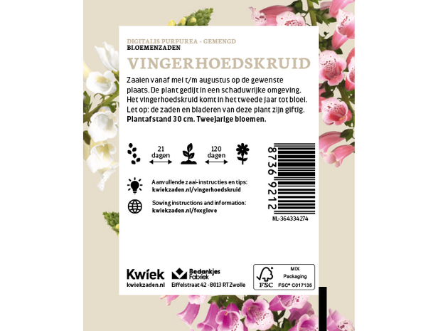 Vingerhoedskruid - Kwiek Uitdeel zakjes (op = op, THT 7-2026)